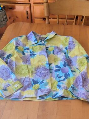 Floral Pastel Button-Up Jacket - Yellow, Lavender, Aqua